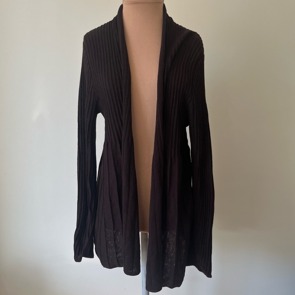 Eileen Fisher Brown Wool Ribbed Knit Cardigan Sweater Size Medium